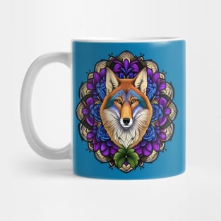 A Coyote Surrounded By A Wreath Of Pasque Flower Tattoo Art Mug